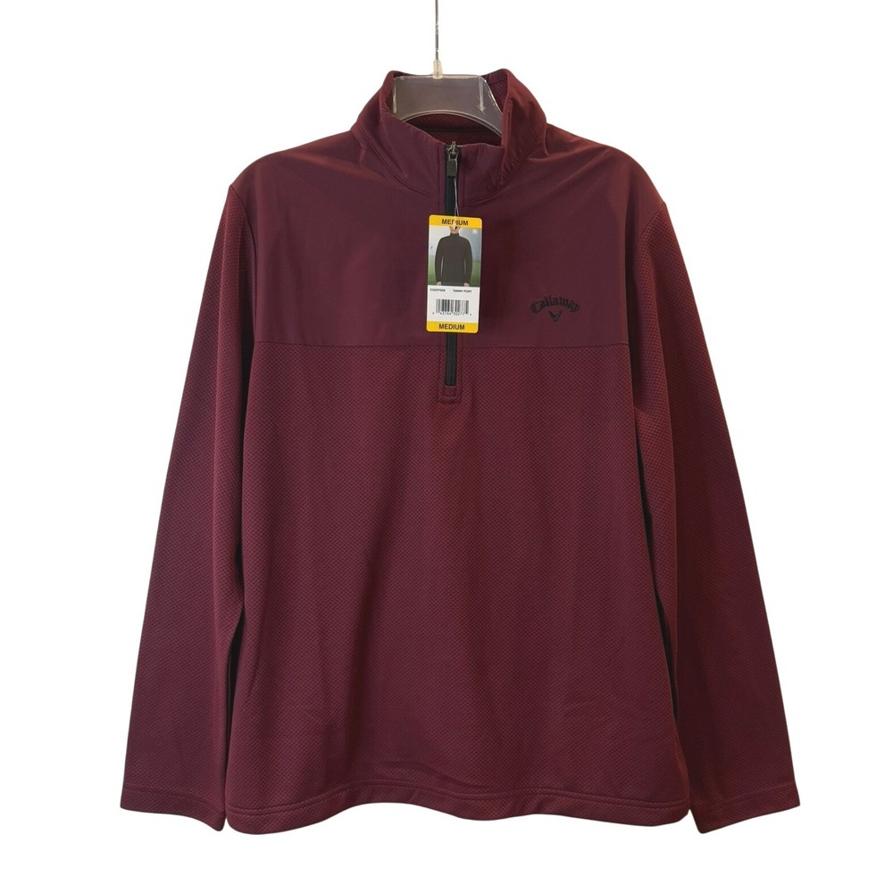 Callaway Mens Medium 1/4 Zip Pullover Tawny Port Burgundy UPF 50 Golf Jacket New